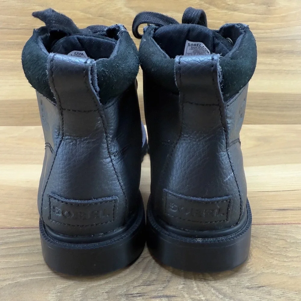 SOREL Madson Moc Toe Boots Youth Size 3 Black Leather Waterproof Lace up